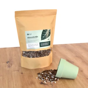 Bolsa de Alocasia Mix Sustrato Premium Artesanal con un montoncito de la mezcla fuera
