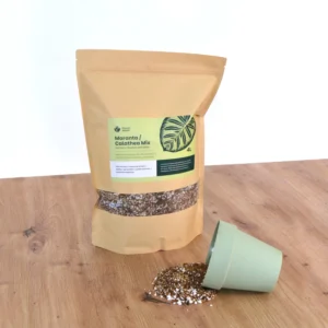 Bolsa de Calathea y Maranta Mix Sustrato Premium Artesanal con un montoncito de la mezcla fuera